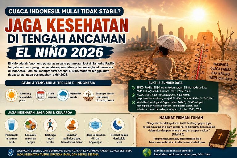 Cuaca panas dan kemarau di Indonesia akibat perubahan iklim dan ancaman El Niño 2026 yang membuat masyarakat diminta menjaga kesehatan