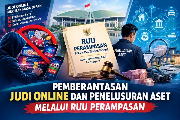 Ilustrasi pemberantasan judi online dan penelusuran aset melalui RUU Perampasan