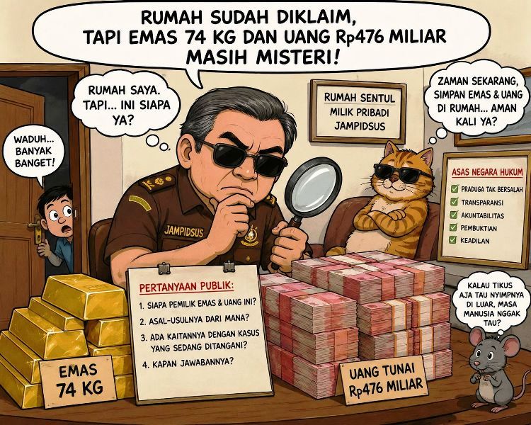 Ilustrasi pengakuan Jampidsus mengenai rumah di Sentul yang memunculkan pertanyaan tentang pemilik emas 74 kg dan uang Rp476 miliar.