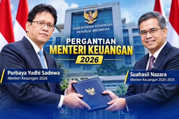 Purbaya Yudhi Sadewa dan Suahasil Nazara dalam pergantian Menteri Keuangan 2026