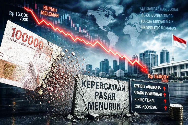 ilustrasi rupiah melemah akibat turunnya kepercayaan pasar dan meningkatnya risiko fiskal indonesia di tengah tekanan ekonomi global