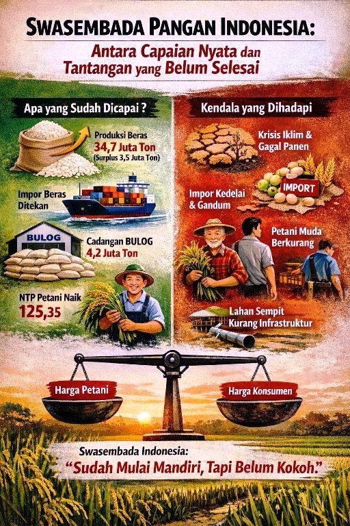 Swasembada pangan Indonesia 2025 produksi beras naik surplus